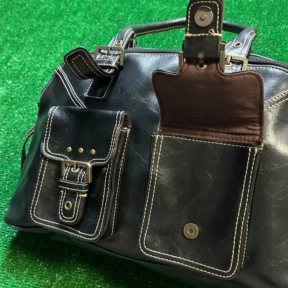 Y2K Gothic Aesthetic Black Medium Sim Leather Satchel Bag Purse